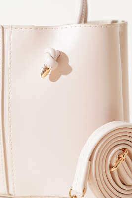 Dikiş Detaylı Kadın El Çantası Krem - Thumbnail