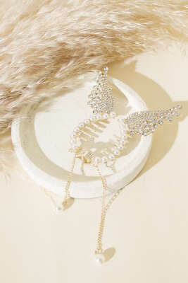 İncili Melek Kanatlı Taraklı Toka Gold - Thumbnail