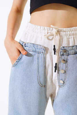 Keten Garnili Kot Pantolon Bej - Thumbnail