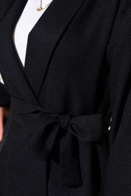 Ceketi Bel Kuşaklı İkili Takım Siyah - Thumbnail