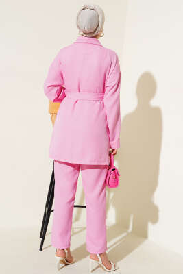 Ceket BEL Kuşaklı İkili Takım Pembe - Thumbnail