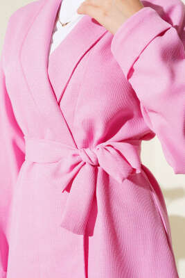 Ceket BEL Kuşaklı İkili Takım Pembe - Thumbnail