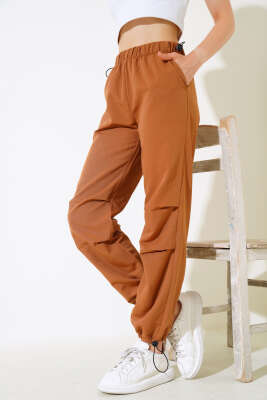 Pazarium - Bel Ve Paça Lastikli Paraşüt Pantolon Camel