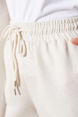 Bel Lastikli Paça Dikişli Pantolon Bej - Thumbnail