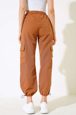 Bel Ve Paça Lastikli Kargo Cep Paraşüt Pantolon Camel - Thumbnail