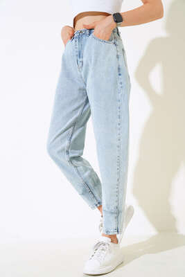 Pazarium - Boyfriend Salaş Kot Pantolon Buz Mavisi