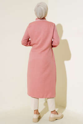 Dikiş Detaylı Bel İpli Tunik Pudra - Thumbnail