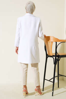 Kruvaze Beyaz Ceket - Thumbnail