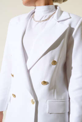 Kruvaze Beyaz Ceket - Thumbnail