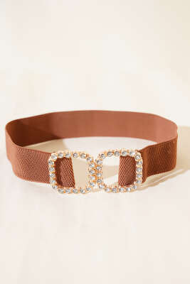 Pazarium - İnci Tokalı Lastikli Kemer Taba