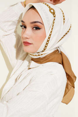 Zincir Desen Mio Cazz Eşarp Ekru - Thumbnail