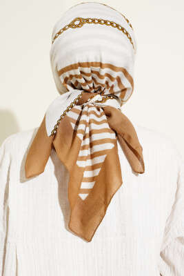 Zincir Desen Mio Cazz Eşarp Ekru - Thumbnail