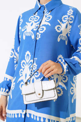 Kolu Lastikli Desenli İkili Takım Mavi - Thumbnail