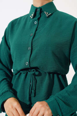 Yakası Boncuklu Ayrobin Etekli İkili Takım Zümrüt - Thumbnail