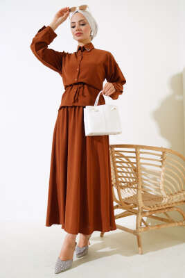 Yakası Boncuklu Ayrobin Etekli İkili Takım Taba - Thumbnail