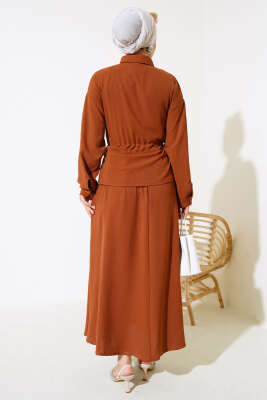 Yakası Boncuklu Ayrobin Etekli İkili Takım Taba - Thumbnail