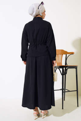 Yakası Boncuklu Ayrobin Etekli İkili Takım Siyah - Thumbnail