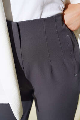 Dikişli Kumaş Pantolon Füme - Thumbnail