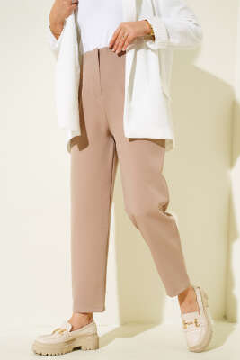 Dikişli Kumaş Pantolon Vizon - Thumbnail