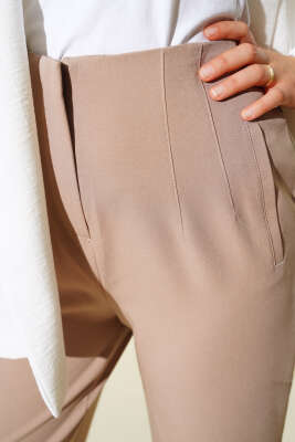 Dikişli Kumaş Pantolon Vizon - Thumbnail