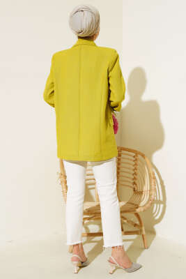 Çizgi Astarlı Blazer Ceket Yağ Yeşili - Thumbnail