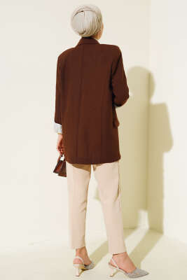 Çizgi Astarlı Blazer Ceket Acı Kahve - Thumbnail