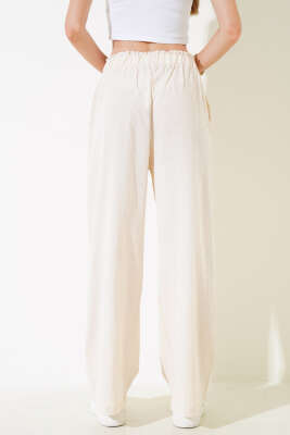 Beli Fırfırlı Keten Pantolon Bej - Thumbnail