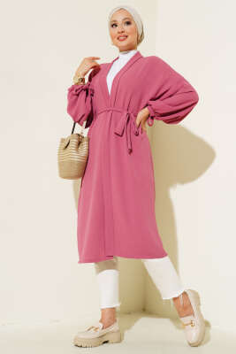 Pazarium - Kolları Bağcıklı Ayrobin Hırka Magenta