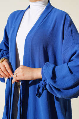 Kolları Bağcıklı Ayrobin Hırka İndigo - Thumbnail