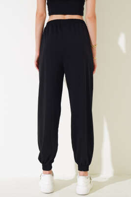 İki İp Paça Lastikli Jogger Pantolon Siyah - Thumbnail