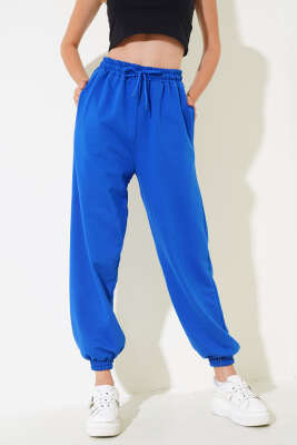 İki İp Paça Lastikli Jogger Pantolon Saks - Thumbnail