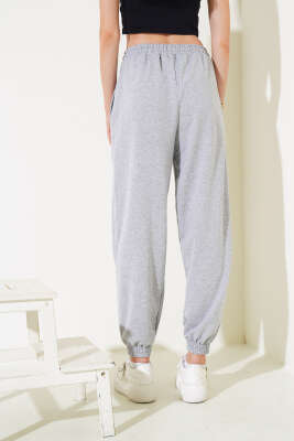 İki İp Paça Lastikli Jogger Pantolon Gri - Thumbnail