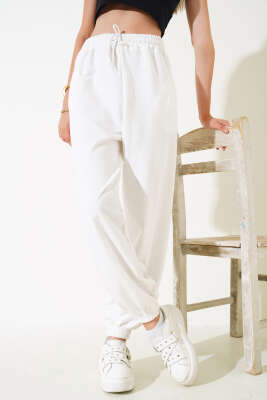 İki İp Paça Lastikli Jogger Pantolon Ekru - Thumbnail