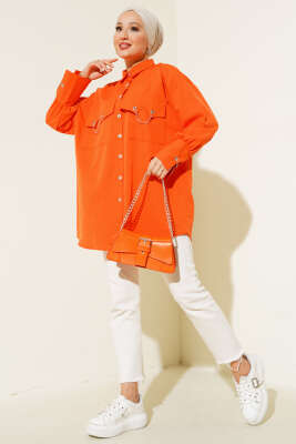 Cep ve Manşet Zincirli Gömlek Oranj - Thumbnail