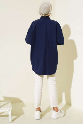 Cep ve Manşet Zincirli Gömlek Lacivert - Thumbnail