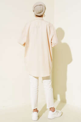 Cep ve Manşet Zincirli Gömlek Bej - Thumbnail