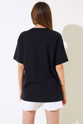 Cep Baskılı T-shirt Siyah - Thumbnail