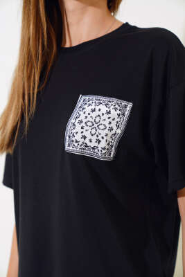 Cep Baskılı T-shirt Siyah - Thumbnail