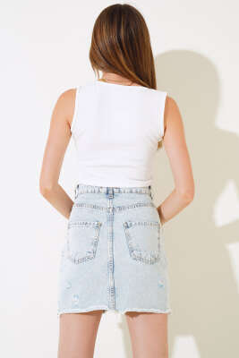 Düğmeli Kruvaze Yelek Ekru - Thumbnail