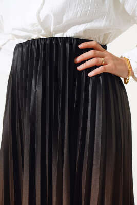 İki Renkli Pileli Etek Kahve - Thumbnail