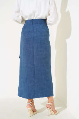 Belden Bağlamalı Keten Etek İndigo - Thumbnail