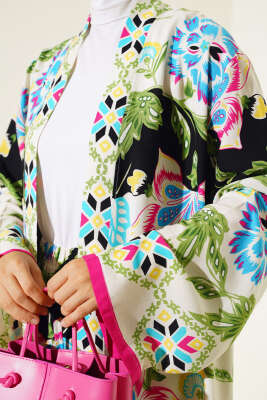 Etnik Desen Kimono İkili Takım Yeşil - Thumbnail