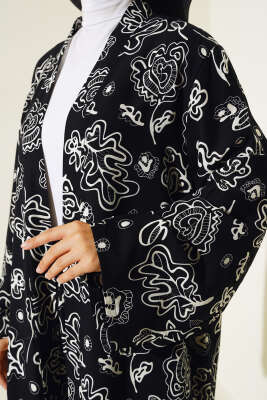Etnik Desen Kimono İkili Takım Siyah Desenli - Thumbnail