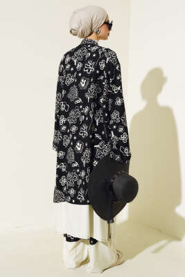 Etnik Desen Kimono İkili Takım Siyah Desenli - Thumbnail