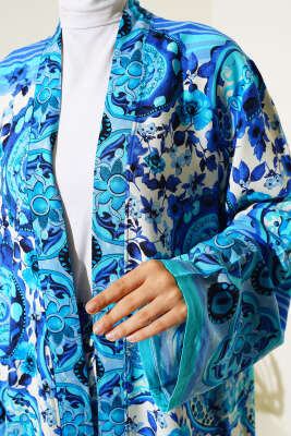 Etnik Desen Kimono İkili Takım Mavi - Thumbnail