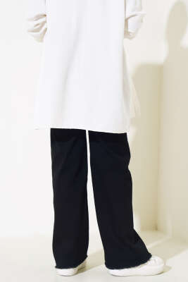 Kuşaklı Paça Püsküllü Kot Pantolon Siyah - Thumbnail