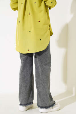 Kuşaklı Paça Püsküllü Kot Pantolon Füme - Thumbnail