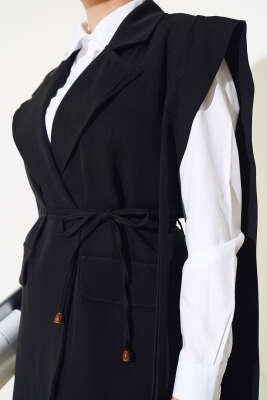 Beli İpli Yelek Siyah - Thumbnail