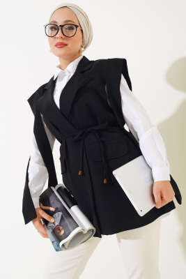 Beli İpli Yelek Siyah - Thumbnail