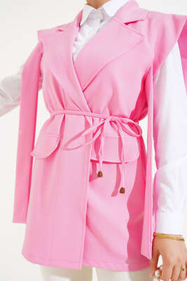 Beli İpli Yelek Pembe - Thumbnail